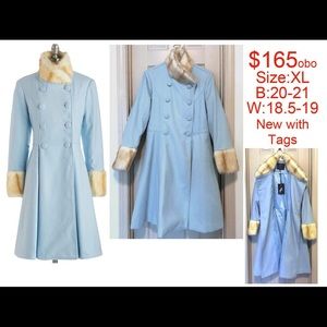 Modcloth blue winter coat faux fur jacket wool